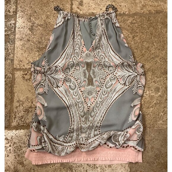 Cadies Womens Sleeveless Chain Halter Top With Paisley Print & Elastic Hem - Picture 2 of 5